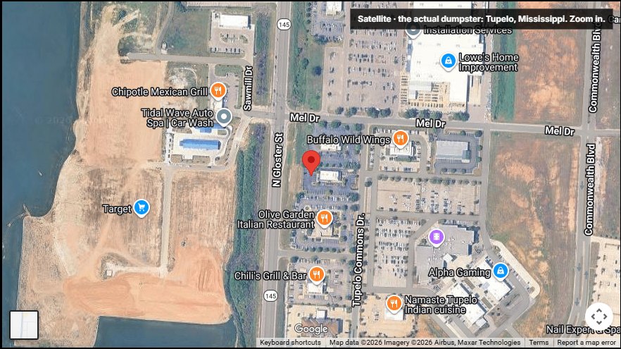 Satellite view of the actual Wendy's after the reveal, with the distance scored in miles