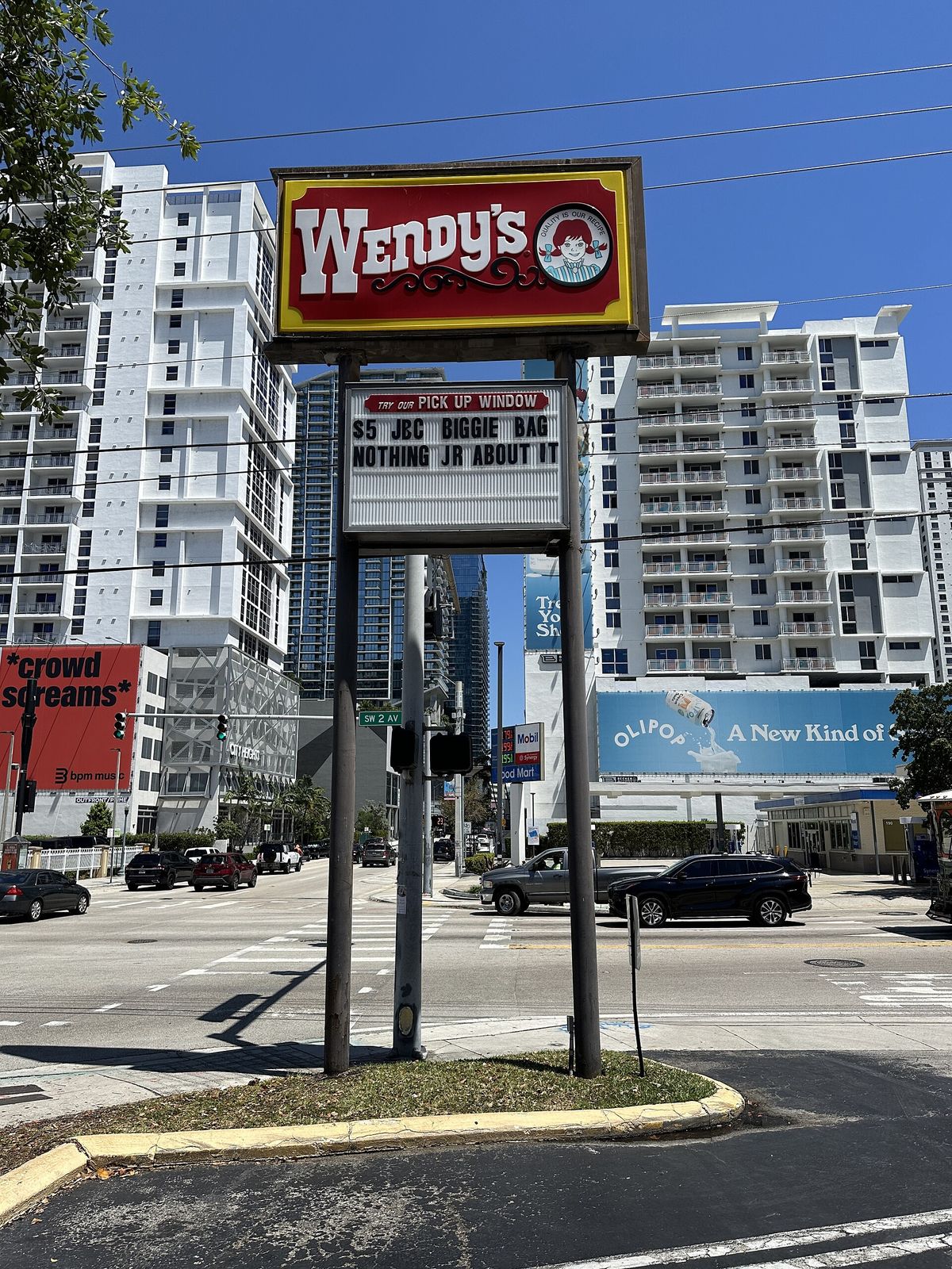 Wendy's sign in Brickell, Miami