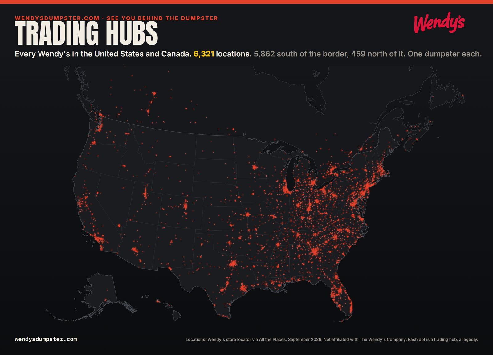 Map of every Wendy's location in the United States and Canada